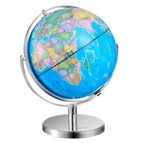 VEVOR Rotating World Globe with Stand, 8 in/203.2 mm, Educational Geographic Globe with Precise Time Zone ABS Material, 360° Spinning Globe for Kids Children Learning Classroom Geography Education