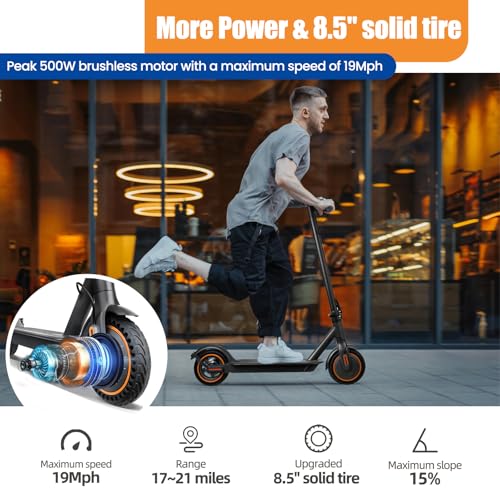500W Electric Scooter for Adults - 17-20MPH Top Speed & 17-21-Miles Range, Foldable Commuter E-Scooter with 8.5
