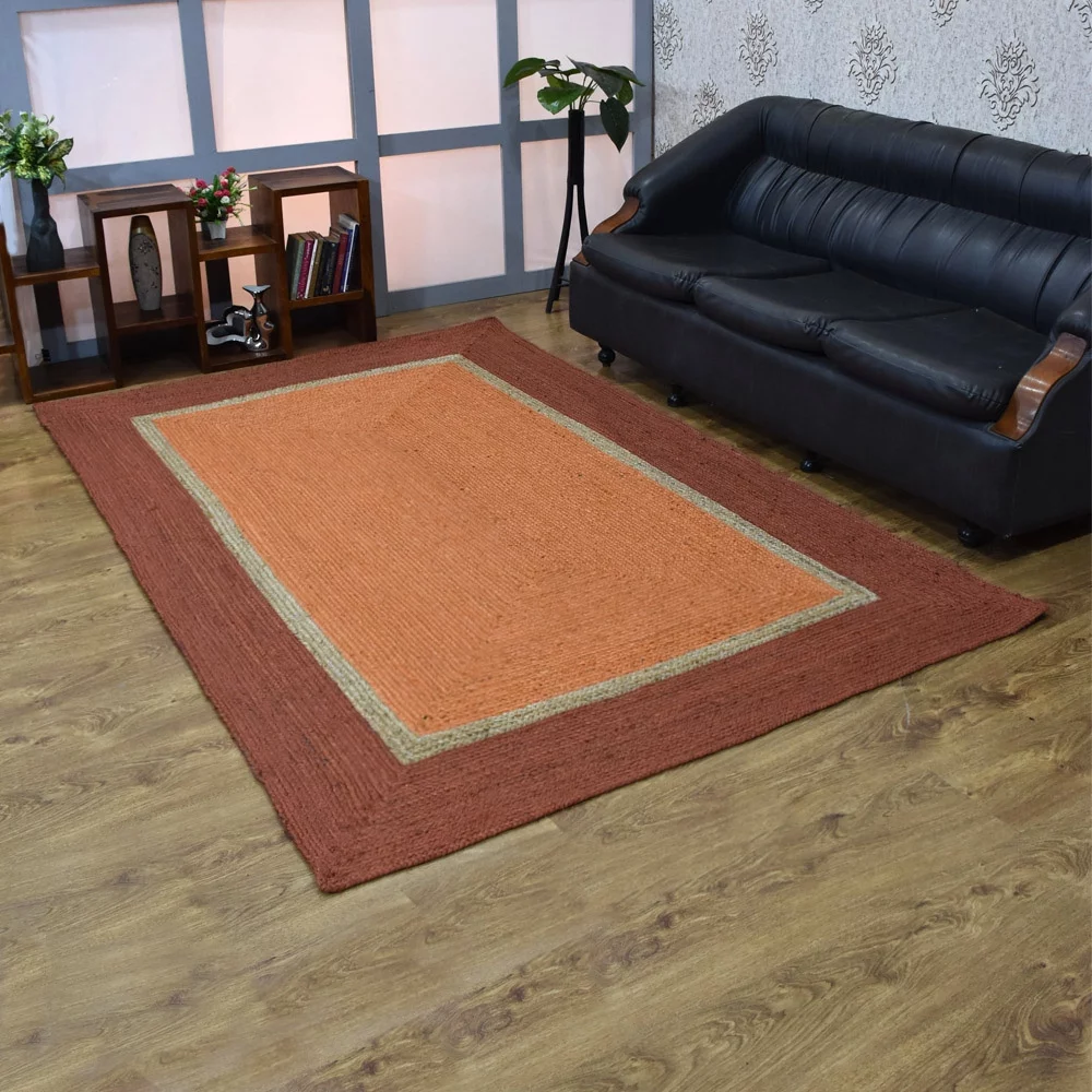 Rugsotic Carpets Hand Woven, Contemporary Jute Area Rug, Orange, 5'x8'