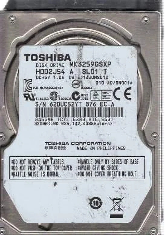 MK3259GSXP, A0/GN001A, HDD2J54 A SL01 T, Toshiba 320GB SATA 2.5 Hard Drive