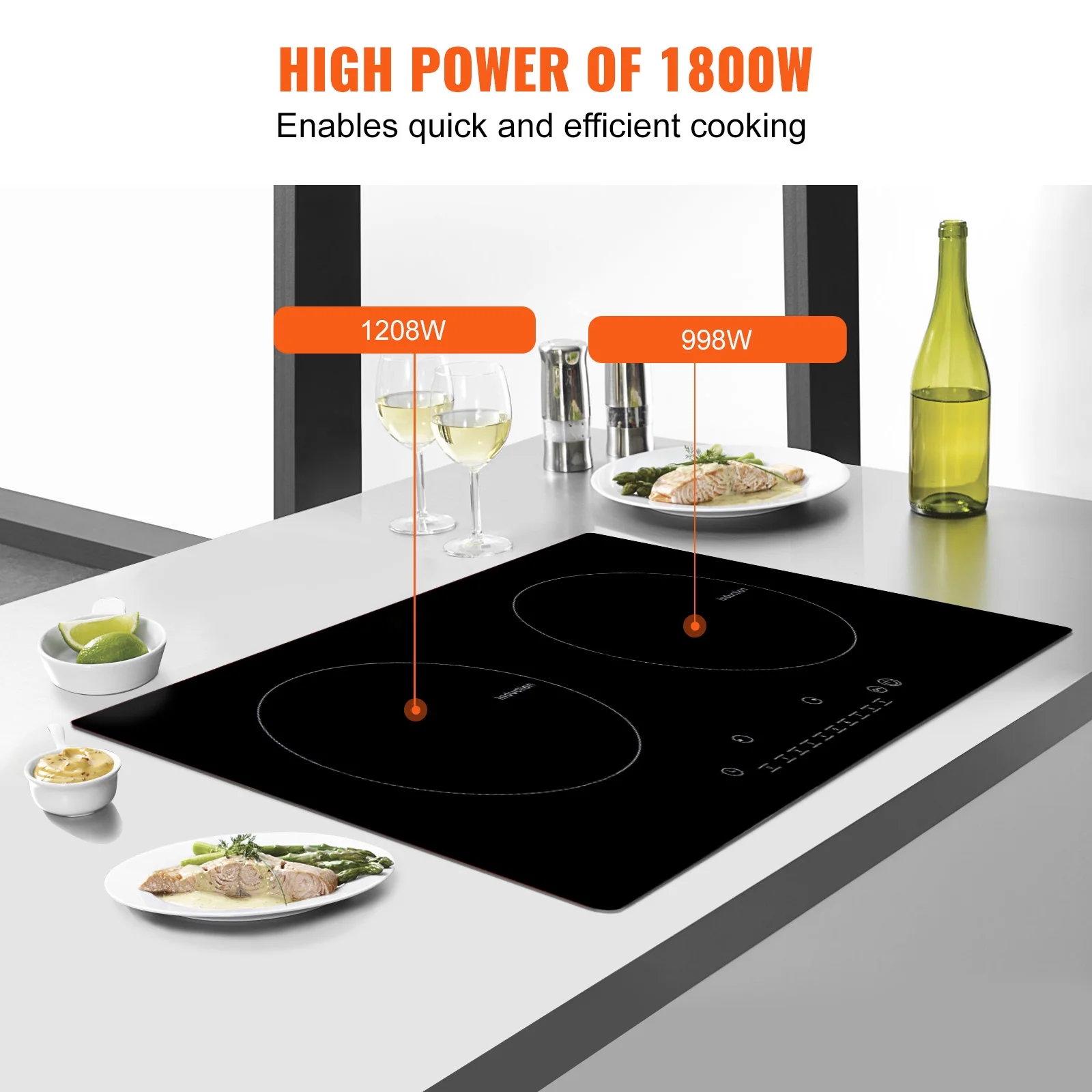 SKYSHALO 2 Burners Ceramic Glass Stove Top Touch Control 24 inch Electric Cooktop