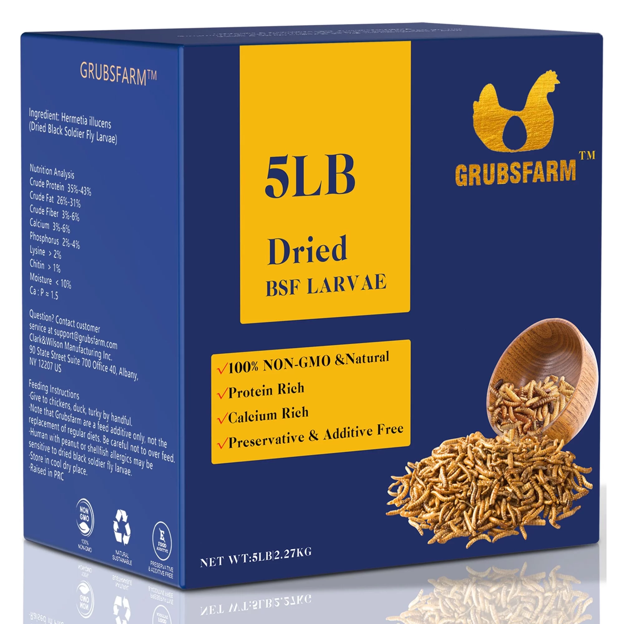 GRUBSFARM Premium Chicken Treats 5LBS - Superior to Dried Mealworms - Non-GMO & 85X More Calcium Than Meal Worms - Molting & Laying Supplement - BSF Larvae Treats for Layer Hens, Ducks Wild Birds