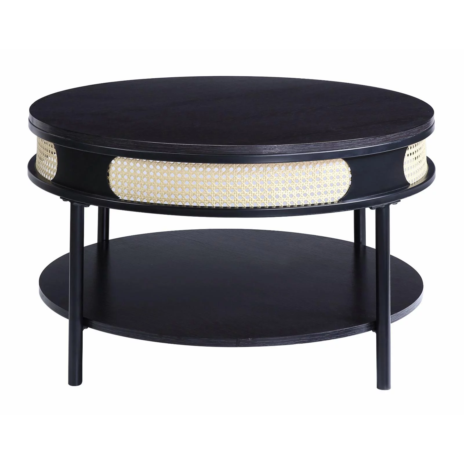 ACME Colson Round Wood Top Coffee Table with Bottom Shelf in Black