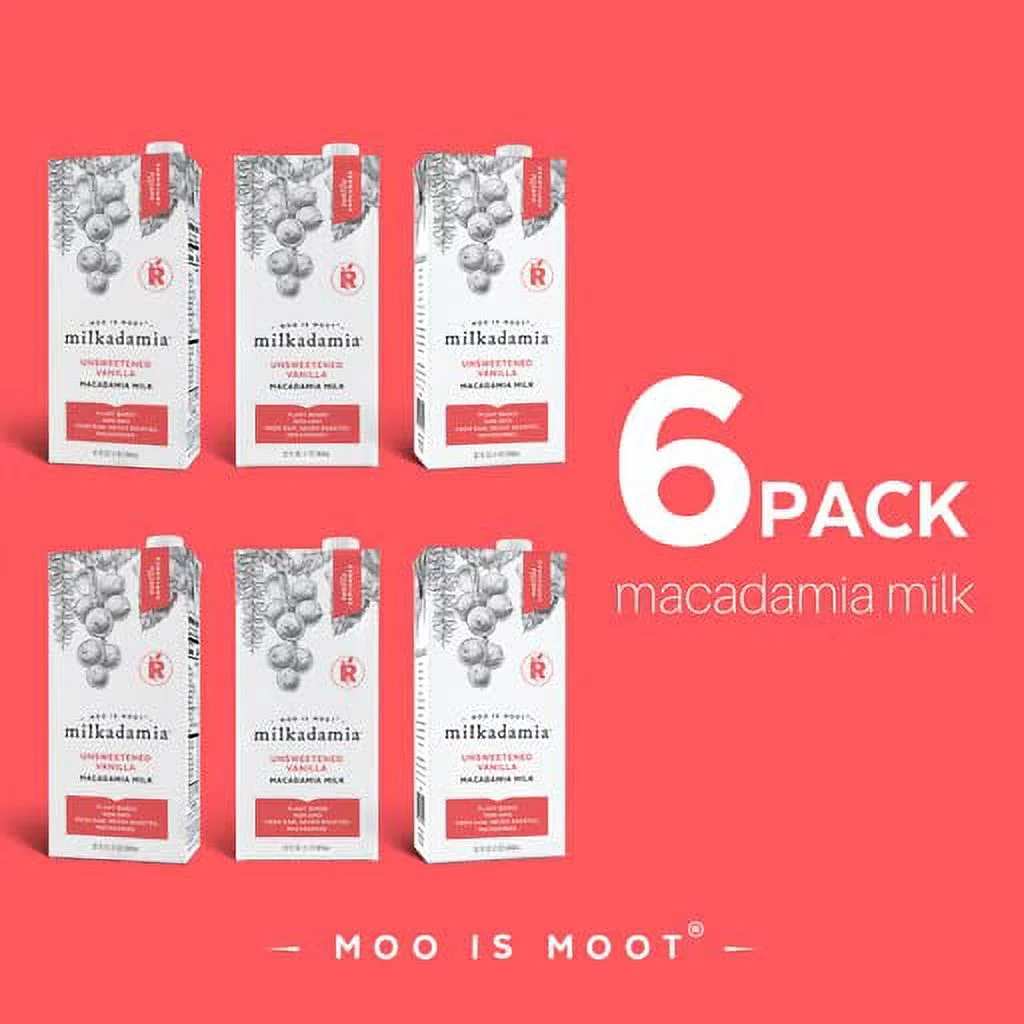 Milkadamia Vanilla Unsweetened Macadamia Milk Vegan and Keto-Friendly (177422), , 32 Fl Oz (Pack of 6)