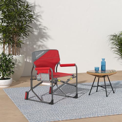 MacSports C2163A-100 MacRocker Foldable Outdoor Rocking Chair | Collapsible Folding Rocker Springless Rust-Free Anti-Tip Guard for Camping Fishing Backyard | Weight Capacity up to 225 lbs - Red