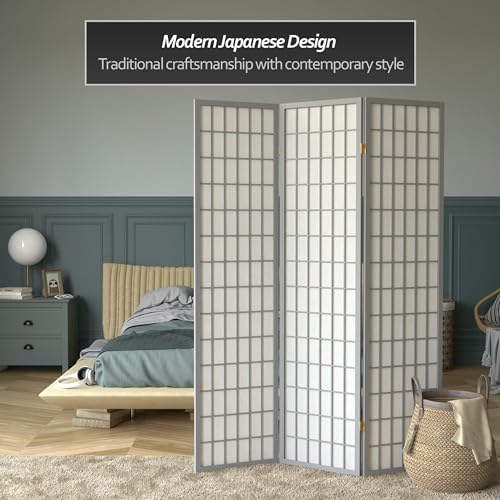 Red Lantern 6 ft. Tall Window Pane Shoji Screen-Natural-4 Panels Room Divider