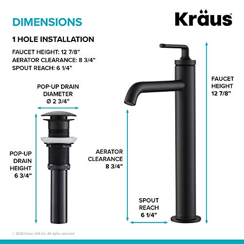 KRAUS Ramus Single Handle Vessel Sink Bathroom Faucet with Pop-Up Drain in Brushed Gold, KVF-1220BG