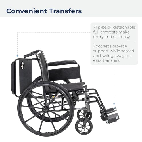 Drive Medical Cruiser III Light Weight Wheelchair with Flip Back Removable Arms, Desk Arms, Swing Away Footrests, 20'' Seat