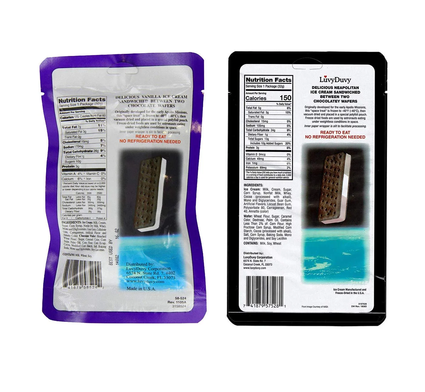 LuvyDuvy Freeze-Dried Ice Cream Bundle (2) of Neapolitan Sandwich (Strawberry-Vanilla-Chocolate) and (2) of Vanilla Sandwiches 4 Total