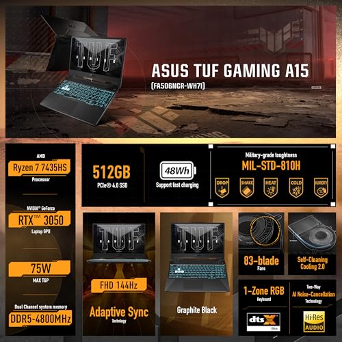 ASUS-TUF Gaming-Laptop RTX 4070 - i7-13620H - 15.6 FHD IPS Display - 64GB RAM -2TB PCIe SSD - RGB Backlit Keyboard - Windows 11 - G-SYNC - Gamer PC - Thunderbolt 4 - HDMI Cable