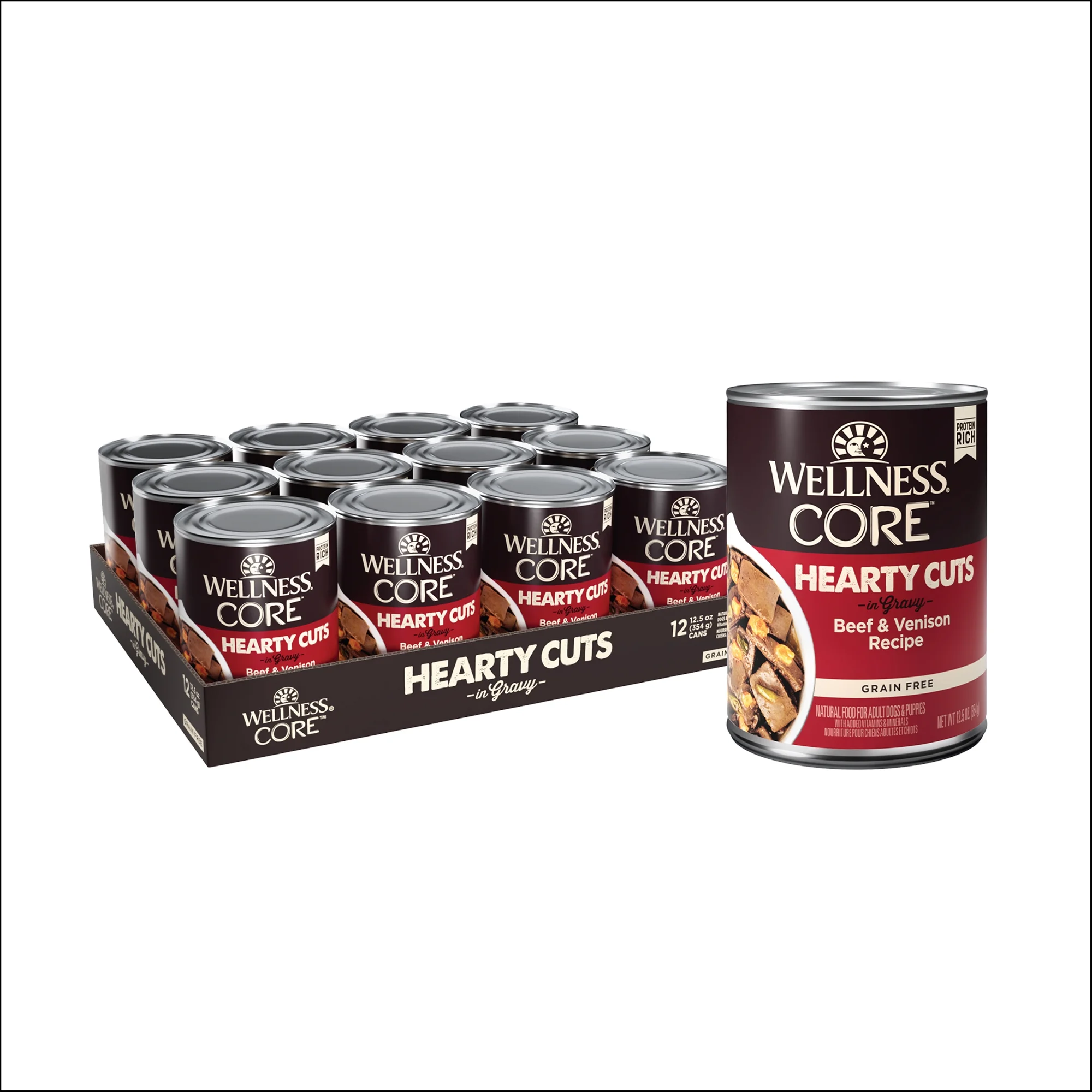 Wellness CORE Hearty Cuts Natural Wet Grain Free Canned Dog Food, Beef & Venison, 12.5-Ounce Can (Pack of 12)