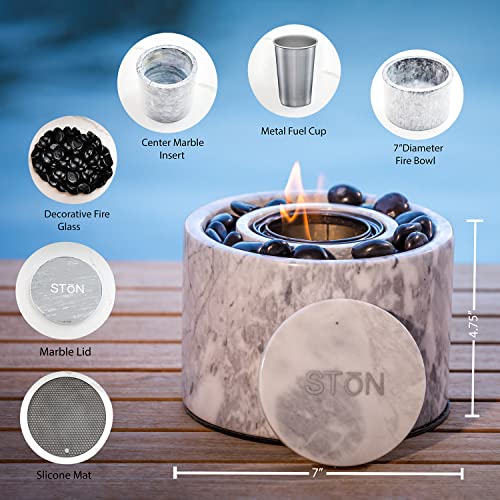 Tabletop Fire Pit Bowl - The Original Marble Portable Fireplace, Indoor Outdoor, Mini Fire Pit Clean Burning Real Flame for Patio Balcony, S’Mores Maker (Black)