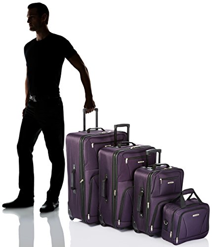 Rockland Journey Softside Upright Luggage Set,Expandable, Lightweight, Black, 4-Piece (14/19/24/28)