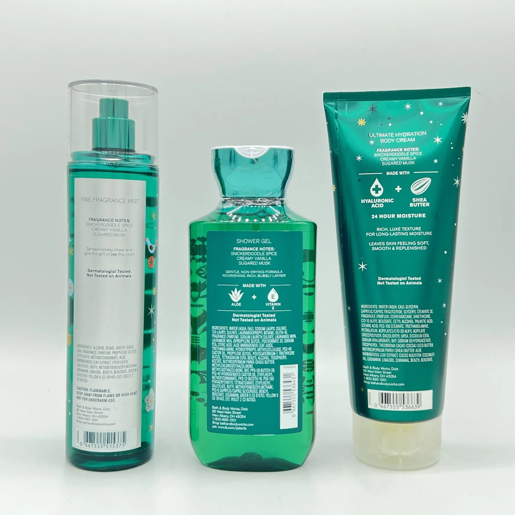 Bath and Body Works Sugared Snickerdoodle JOY Fine Fragrance Mist, Shower Gel and Body Cream 3-Piece Bundle