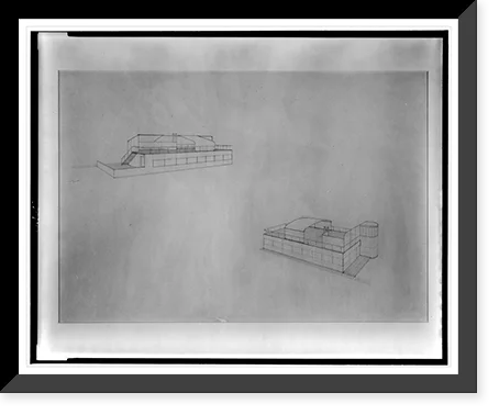 Historic Framed Print, [Nucleus House. Exterior showing different screening and canopy systems for roof terrace with furniture. Perspective projection. Rendering], 17-7/8
