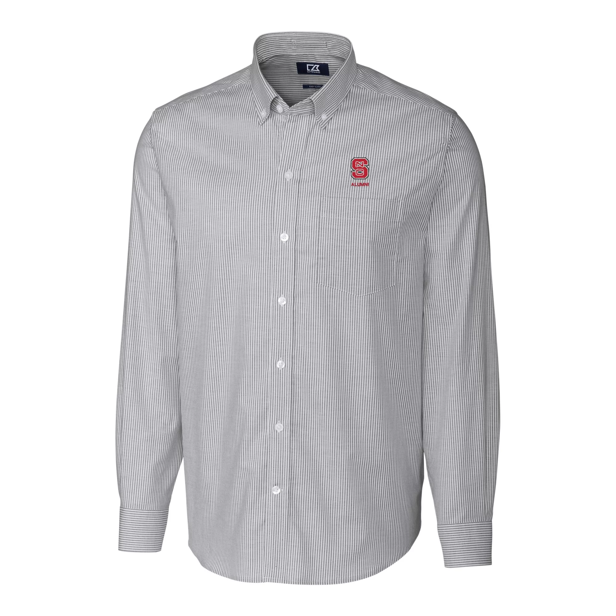 Men's Cutter & Buck  Charcoal NC State Wolfpack Alumni Logo Stretch Oxford Stripe Long Sleeve Button-Down Shirt
