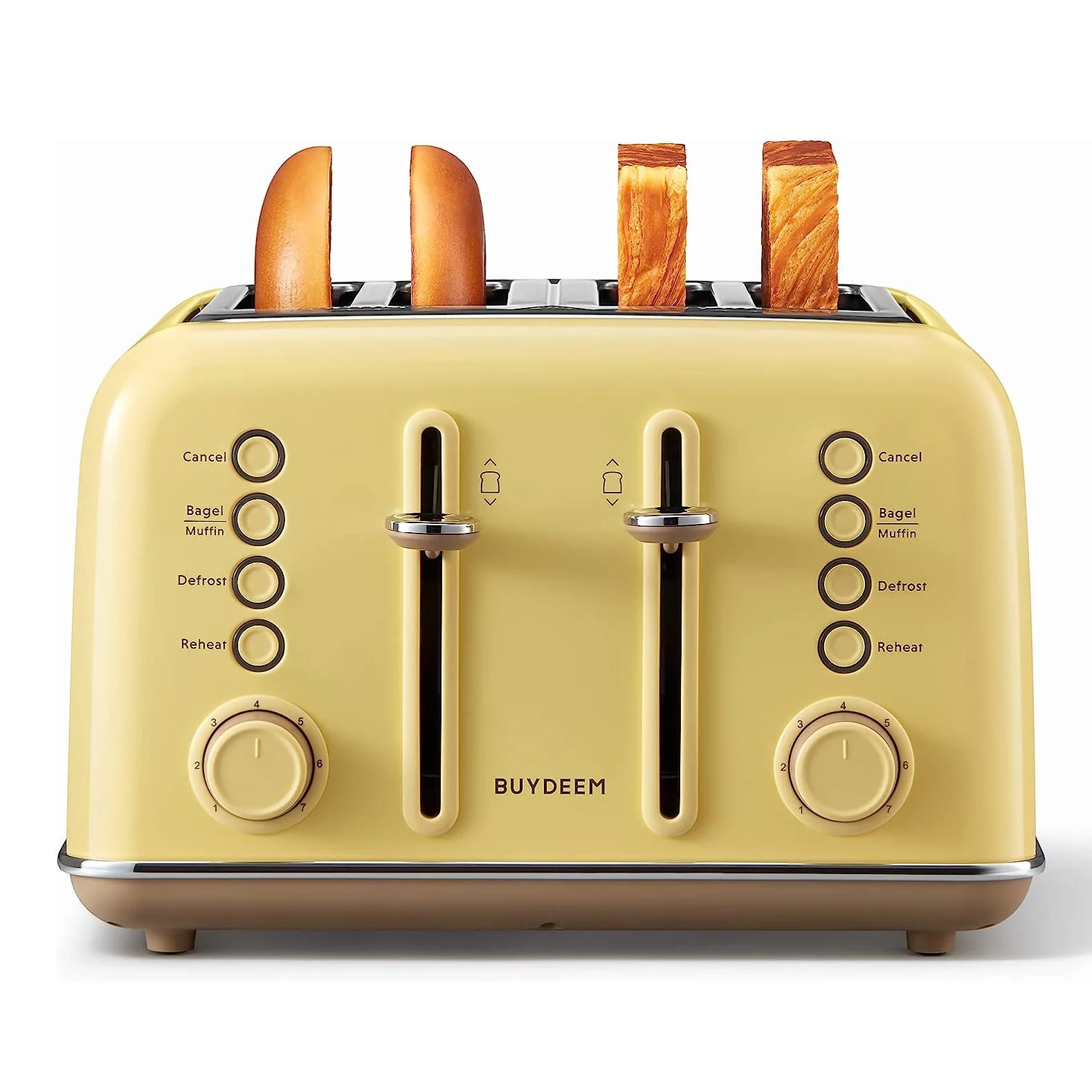 BUYDEEM 4-Slice Toaster, Extra Wide Slots, Mellow Yellow