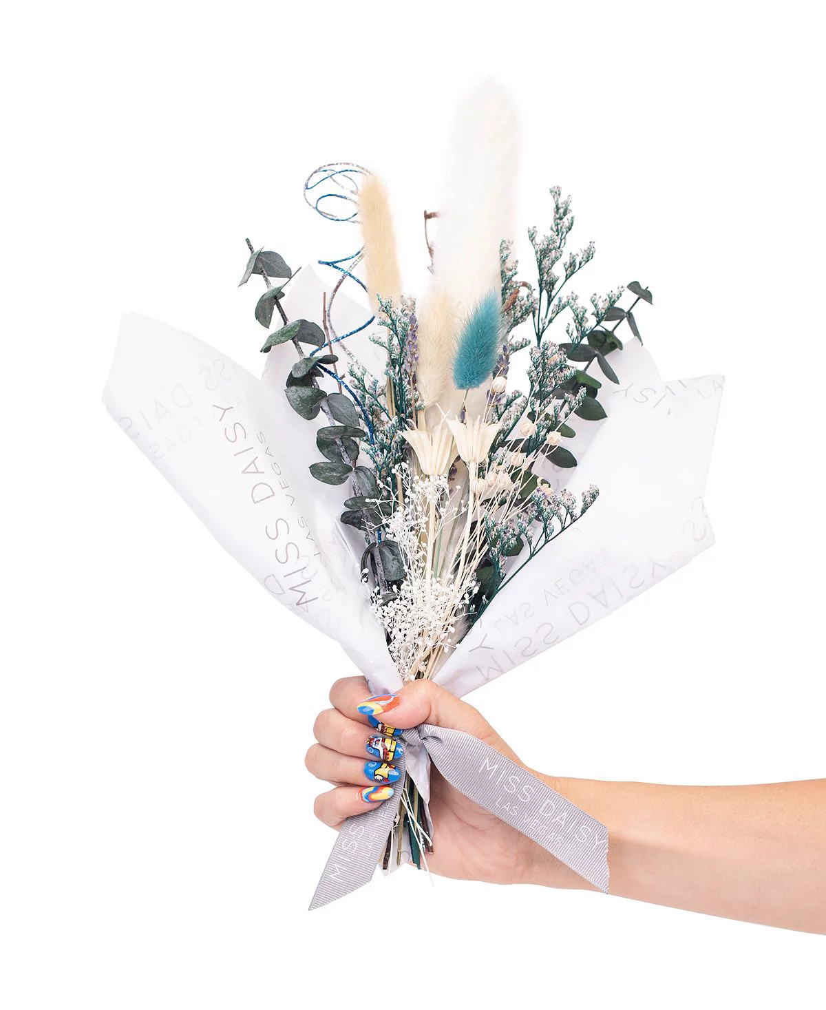 Miss Daisy Small Dried Floral Bouquet,White, 12″ x 6″