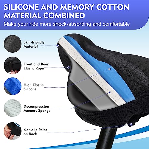 Bike Seat Covers: Bike Seat Cushion for Women & Men, Made of Gel & Memory Foam, Bicycle Seat Cushion Cover Extra Padding, Comfort Smart 3-Zone-Concept for Peloton Bike & Indoor & Outdoor Bike