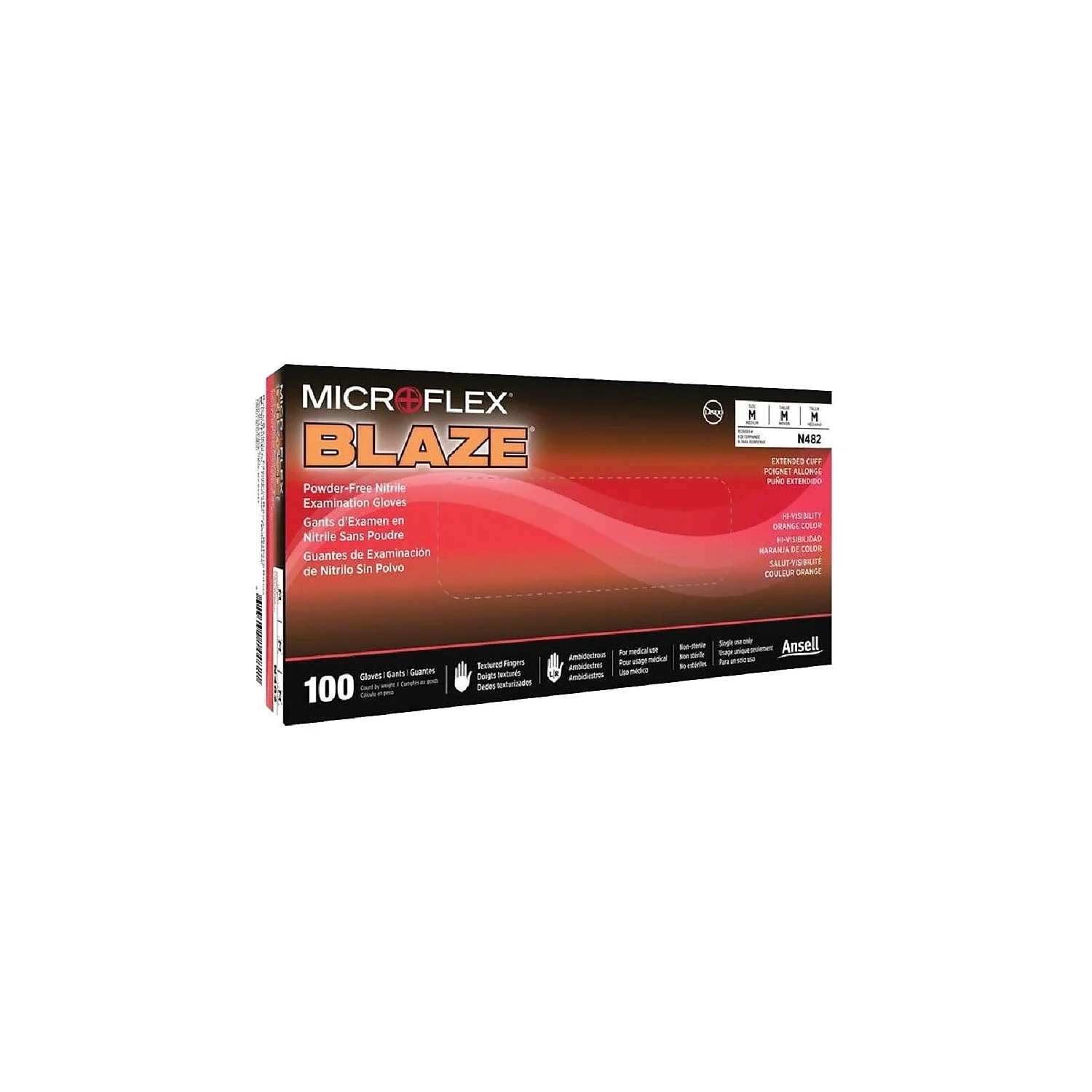 Ansell Blaze Hi-Viz Orange Nitrile Exam Gloves Powder-Free Size Medium 100/BX (N48) N482