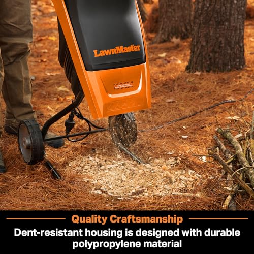 LawnMaster FD1501 Electric Wood Chipper Shredder 15-Amp 1.5-Inch Cutting Diameter Max 10:1 Reduction
