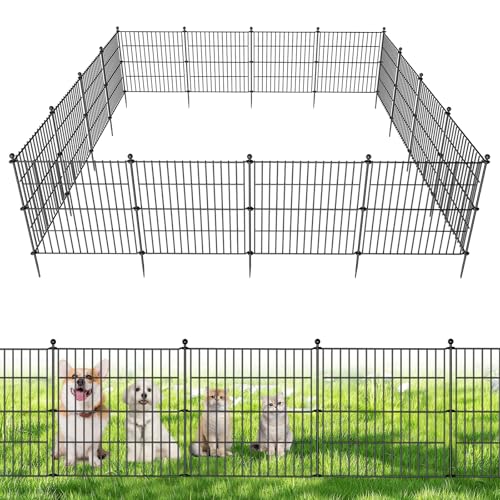 10 Panels No Dig Decorative Outdoor Garden Fence with Gate for Yard, 40 in(H) X 23.6 ft(L) Animal Barrier Fencing Rustproof Metal Wire Panel Border for Dog, Rabbits, and Patio Temporary Ground Stakes