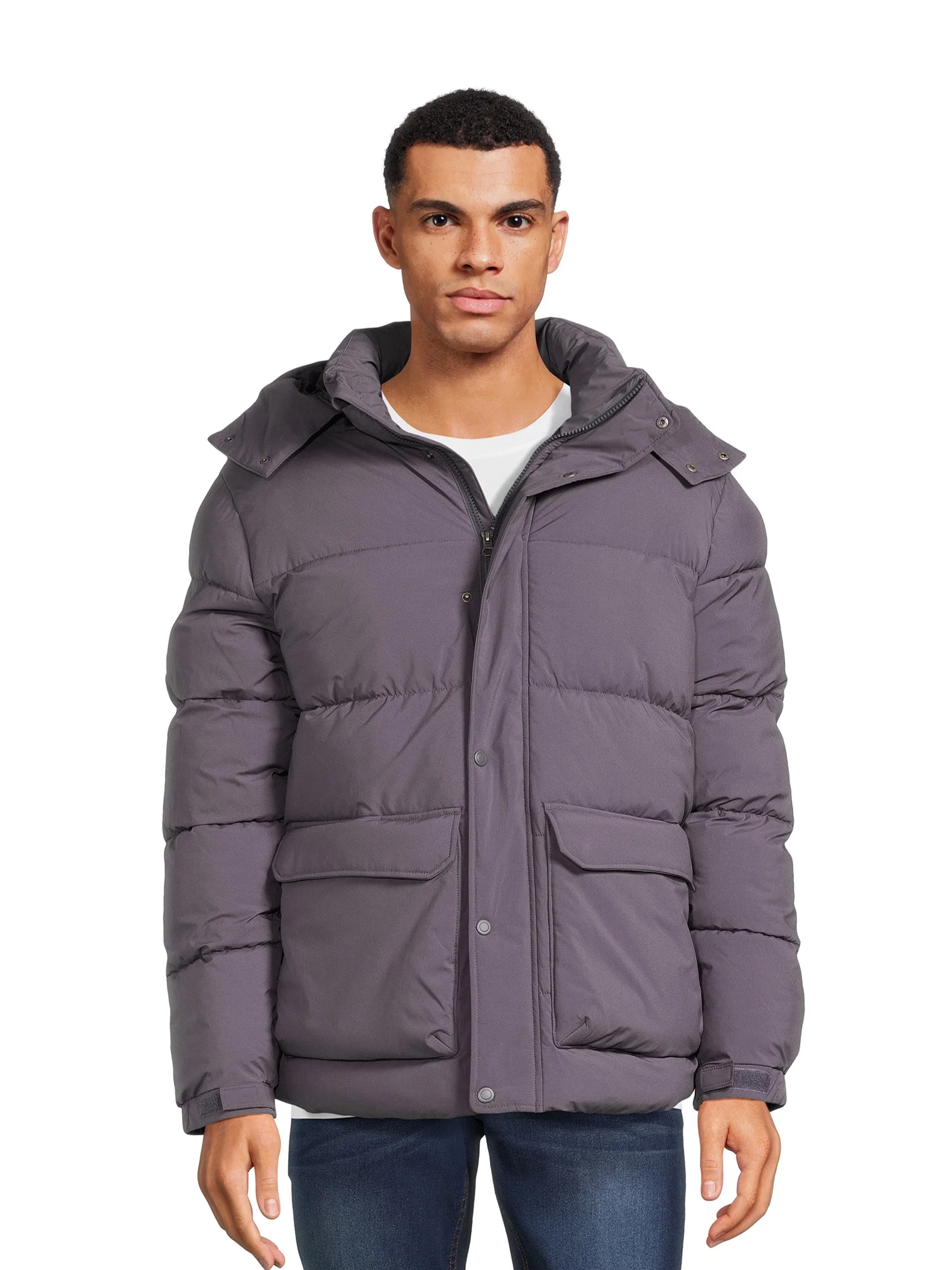 Swiss Tech Men's Quilted Puffer Jacket with Removable Hood, Sizes S-3XL