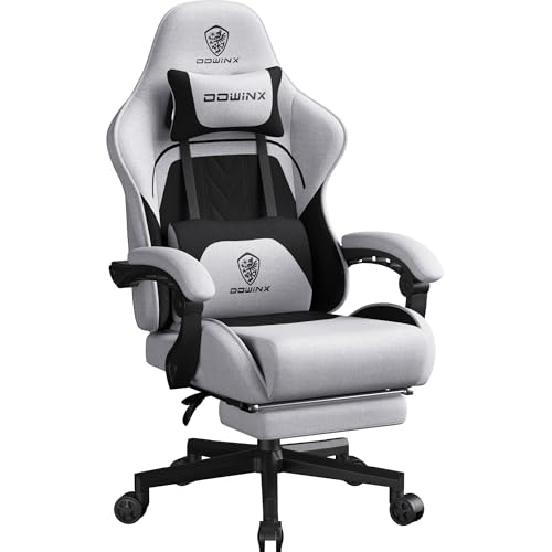Dowinx Gaming Chair Fabric with Pocket Spring Cushion, Massage Game Chair Cloth with Headrest, Ergonomic Computer Chair with Footrest 290LBS, Black Green
