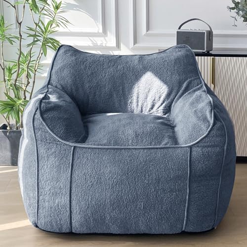 MAXYOYO Giant Bean Bag Chair for Adults, Stuffed Living Room Bean Bag Chair with Armrest, Large Fluffy Bean Bag Sofa with Filler, Accent Chair Sofa Floor Chair with Pocket for Dorm Reading, Beige