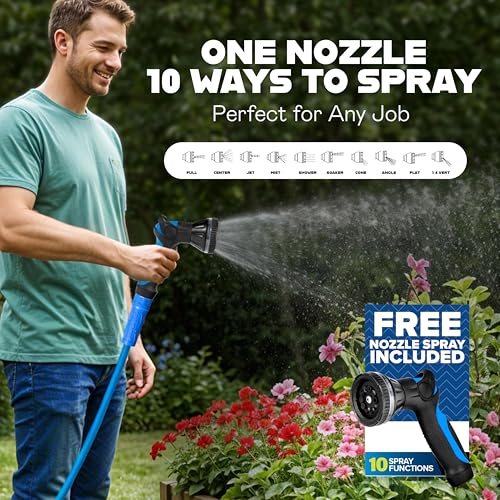 INVICTUS Garden Hose 50Ft x 5/8 in. Sprayer Nozzle Included, 2-Layer Heavy Duty Drinking RV Water Hose 50 Ft, Flexible, Lightweight, NON Expandable, Kink Resistant, Easy Connect Fittings, 400 PSI