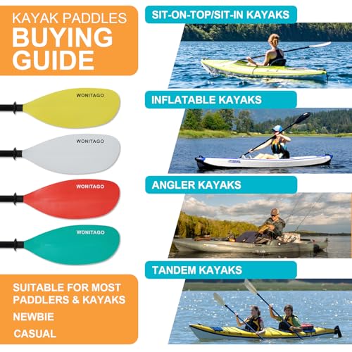 Kayak Paddles with Alloy Shaft and PP Blade, Floating Kayaking Oars, Adjustable 230-250 cm/90-98 Inches, 210-230 cm/82-90 Inches