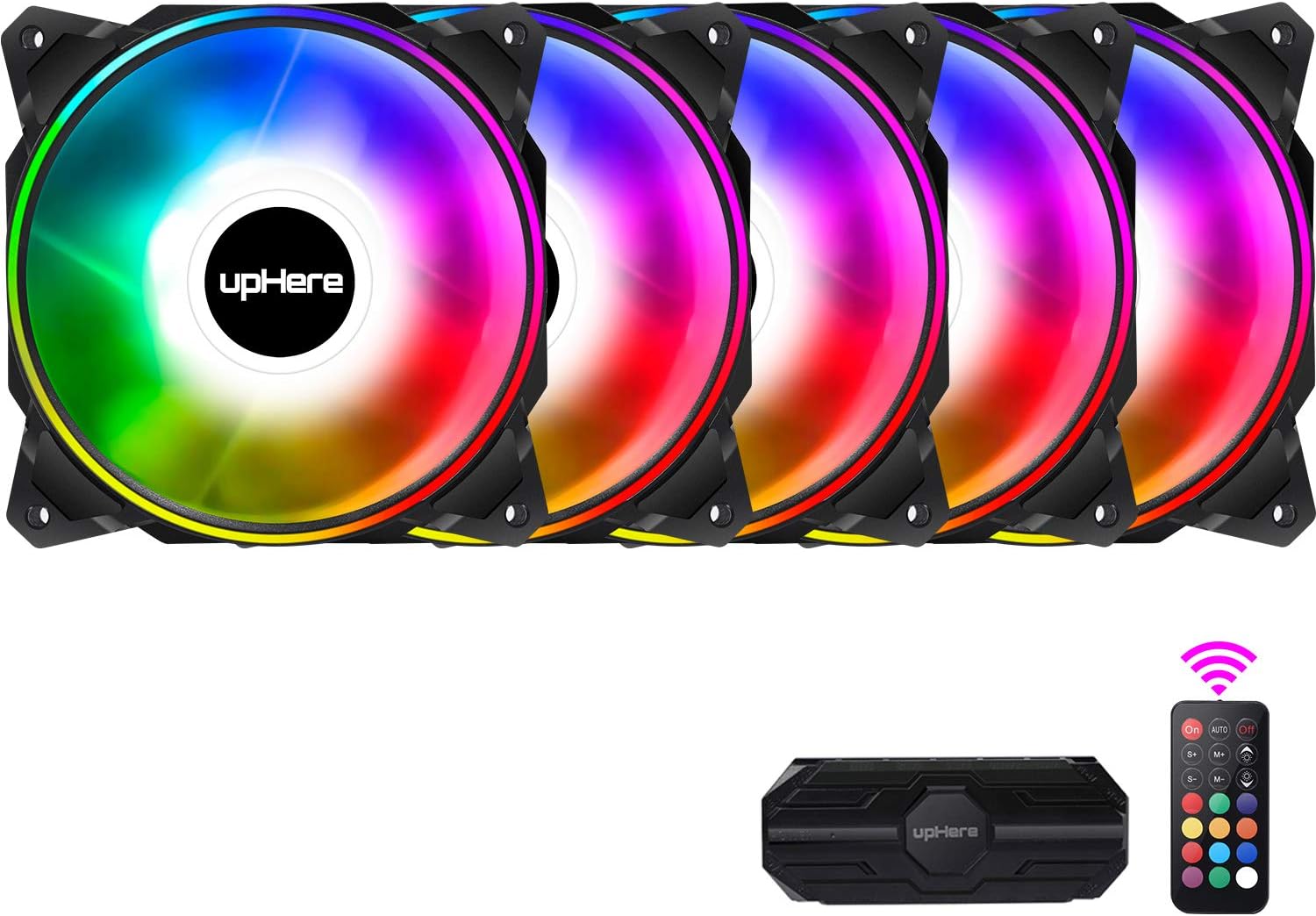 upHere 120mm Dual Halo RGB LED with Remote Control PC Case Fan,High Performance Silent Fan for PC Cooling,DP1206-5