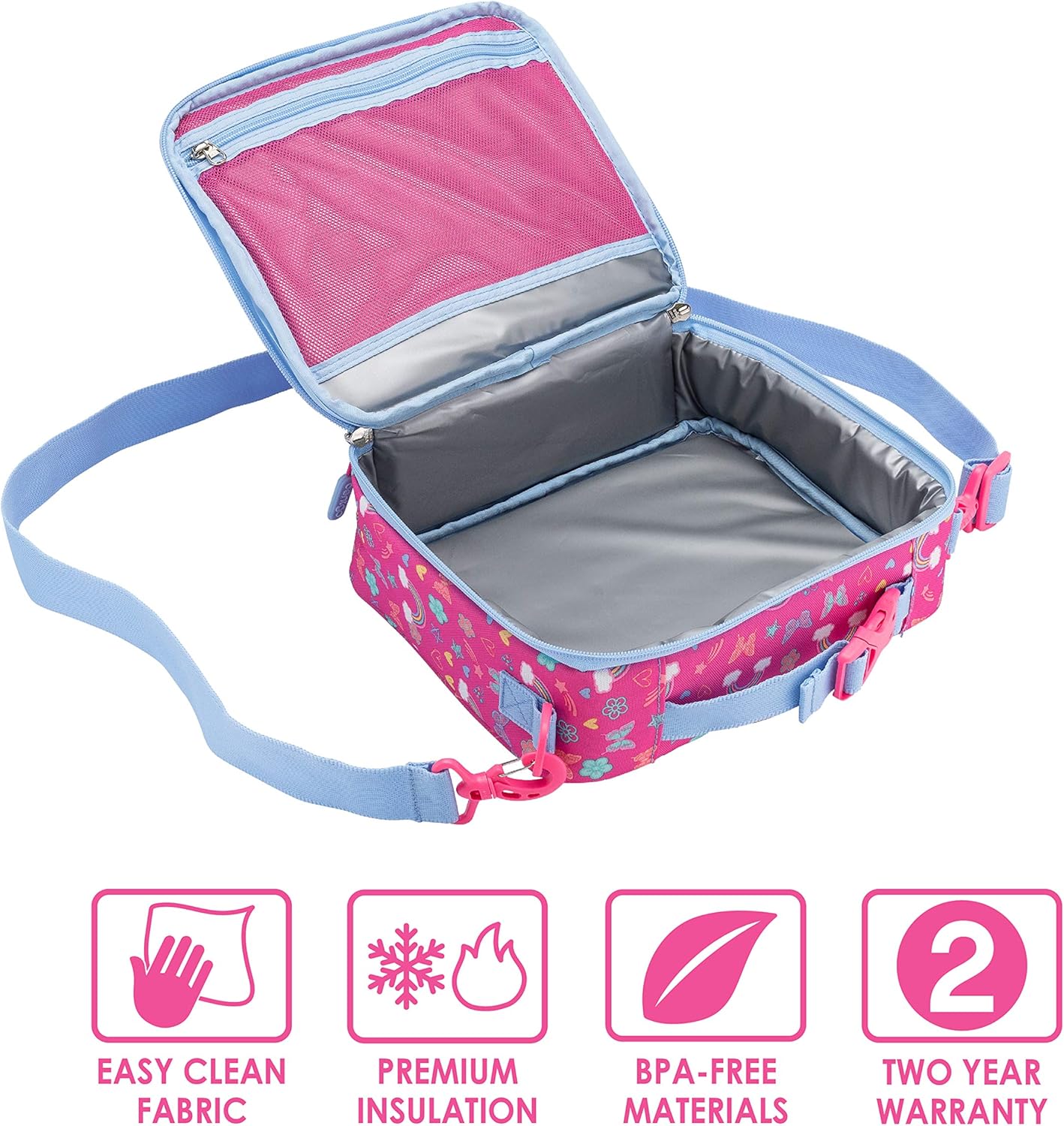 Bentgo Prints Insulated Lunch Bag Set With Kids Bento-Style Lunch Box (Rainbows and Butterflies)