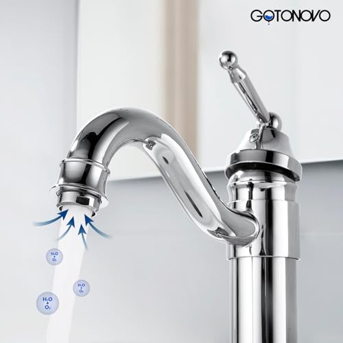 gotonovo Bathroom Vessel Sink Faucet Single Handle Brass Long Reach Bathroom Faucet 1 Hole Deck Mounted Mixer Tap with Pop Up Drain Brushed Nickel