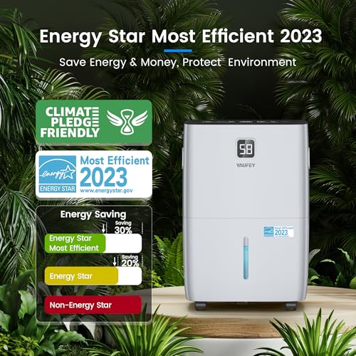 Yaufey 2500 Sq. Ft Home Dehumidifier for Medium to Large Rooms and Basements with Auto or Manual Drainage, 0.48 Gallon Water Tank Capacity - Low Noise and 24 Hr Timer