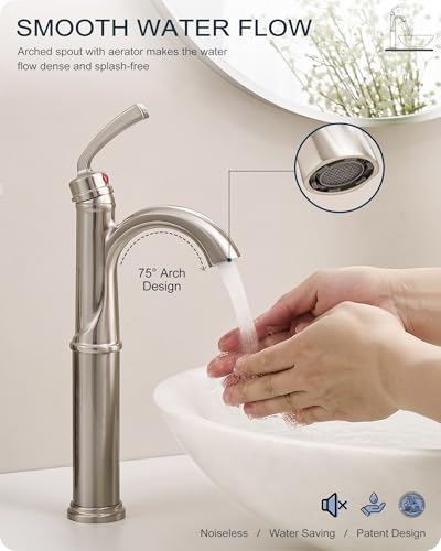 Brass Vessel Sink Faucet Oil Rubbed Bronze, 12.6 Inch Tall Bathroom Faucet 1 Hole, Single Handle with Pop Up Drain, cUPC Supply Line and Aerator for Farmhouse, Countertop Basin, 5 Mins Install