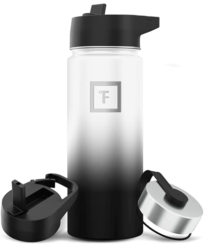 IRON °FLASK Camping & Hiking Hydration Flask with 3 Lids - Stainless Steel, Double Walled & Vacuum Insulated Water Bottle - Leak Proof & BPA Free (Midnight Black, Straw - 40 oz)