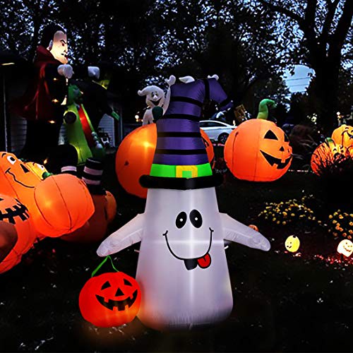VIVOHOME 8FT Halloween Inflatable Yard Decor, Giant Red Ghost, Outdoor Blow Up with Built-in LED Light for Lawn, Garden, Party