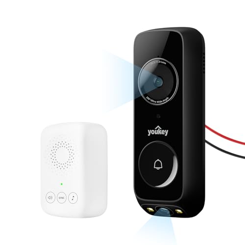 Wired Doorbell Camera with Chime, No Monthly Fee, 2K Video Doorbell with Dual Cam, 2.4/5GHz WiFi-6, Built-in 8Gb Storage, Package/Human/Motion Detection, Two-way Talk, Color Night Vision, DB322