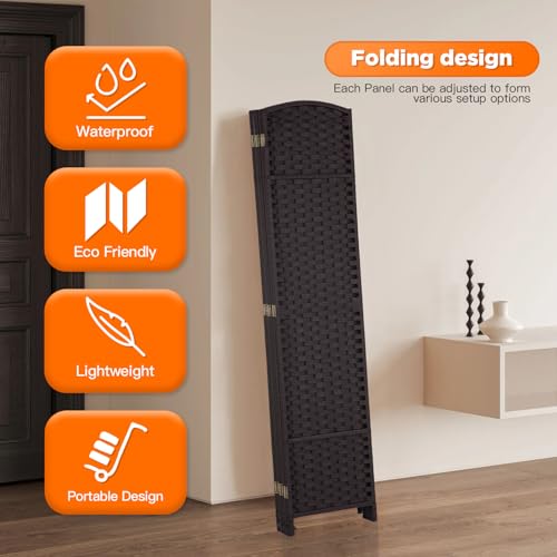 Room Divider 4 Panel Screen 5.6 Ft Tall Partition Room Dividers Brown Privacy Screens Folding Room Separation Free Standing Waterproof Wood Frame Wall Divider