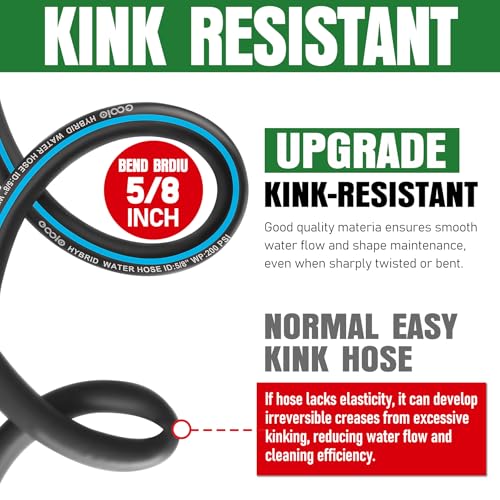 Heavy Duty Garden Hose 25ft, NON-EXPANDABLE Flexible Water Hose, Kink Resistant Lightweight Hybrid Hose, Leakproof Hose Male to Female Fittings