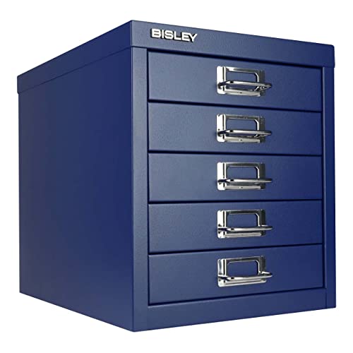 Bisley 10-Drawer Steel MultiDrawer Cabinet - Black, Chrome Pull Handles with Label Holders, Powder-Coated Steel, Removable Drawers, Fits Under Most Desks, Labels Included