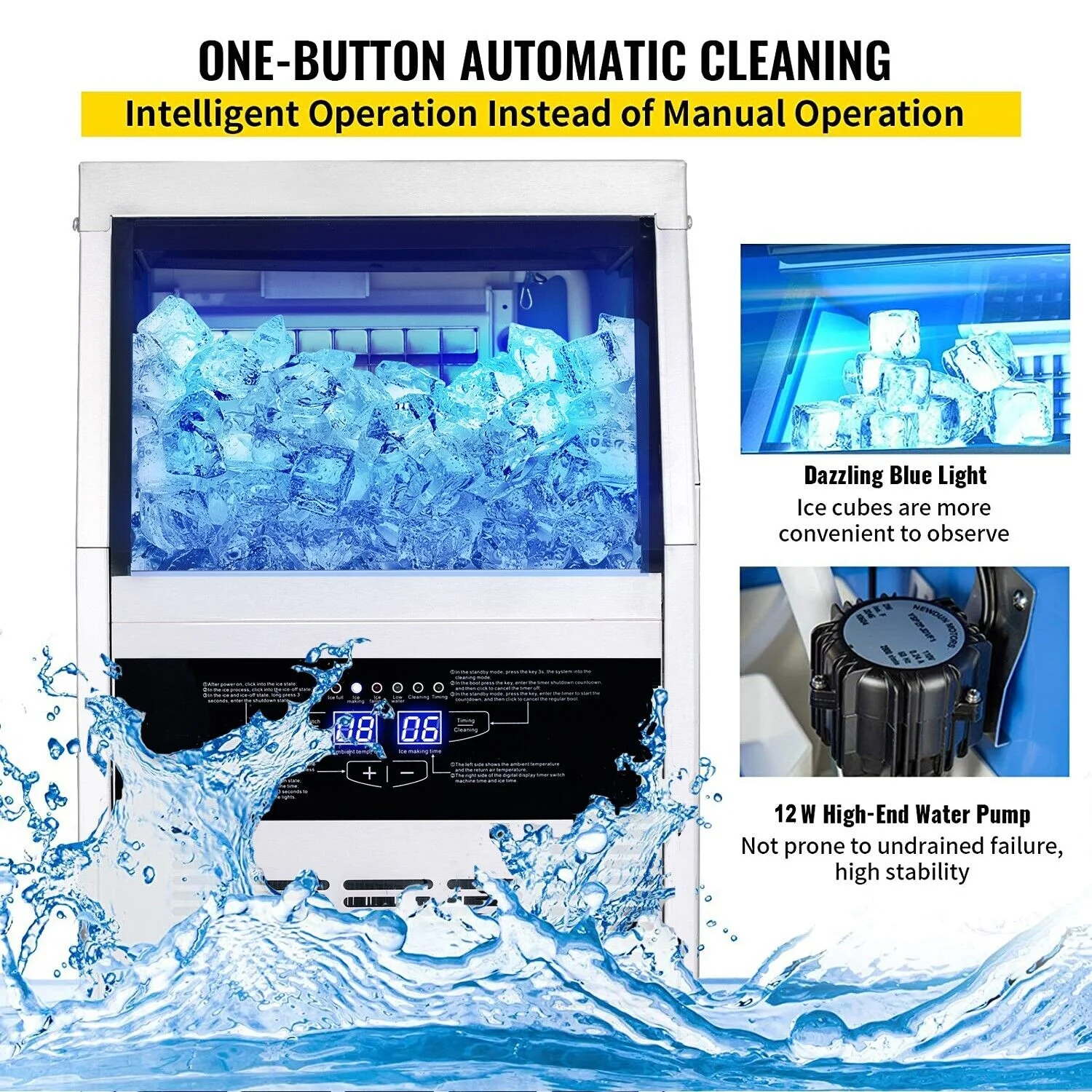 Commercial Ice Maker 90lb Stainless Steel Bar Restaurant Built-in Cube Machine