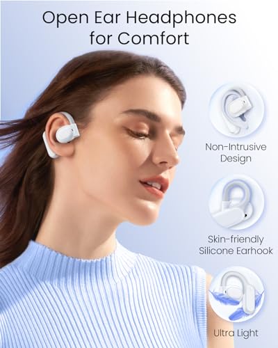 TAGRY Open Ear Headphones Wireless Earbuds 80Hrs Playtime Bluetooth Ear Buds with Earhooks Bluetooth 5.3 Touch Control Air Conduction Sport Headsets IPX7 Waterproof Earphones for Running Workout White