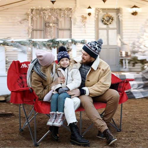 Double Camping Chairs Padded Loveseat Chair for 2 Person - Heavy Duty Oversized Camping Couch for Adults Outdoor Lawn Beach - Portable Folding Sofa with Cup Holders and Carry Bag, Grey