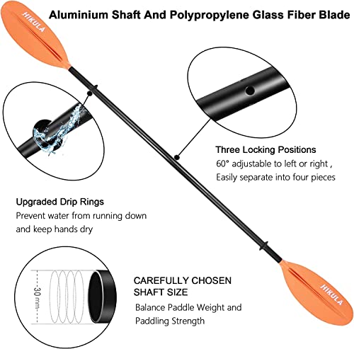 Kayak Paddle 4 Pieces Aluminum Shaft and PP Blade Floating 86.6in/220cm, 90.5inch/230cm Lightweight Oars
