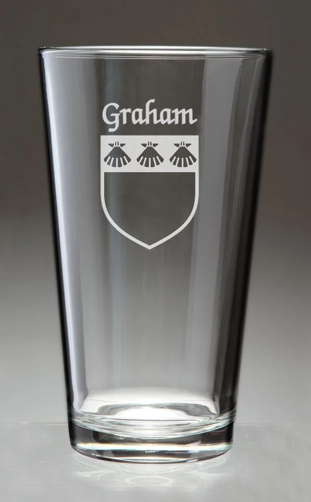 Graham Irish Coat of Arms Pint Glasses - Set of 4 (Sand Etched)