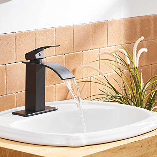 BWE Vessel Sink Faucet Modern Waterfall Chrome Single Hole Bathroom Faucet Single Handle with Pop up Drain Without Overflow Assembly Vanity Basin Bath Sink Faucets Mixer Tap