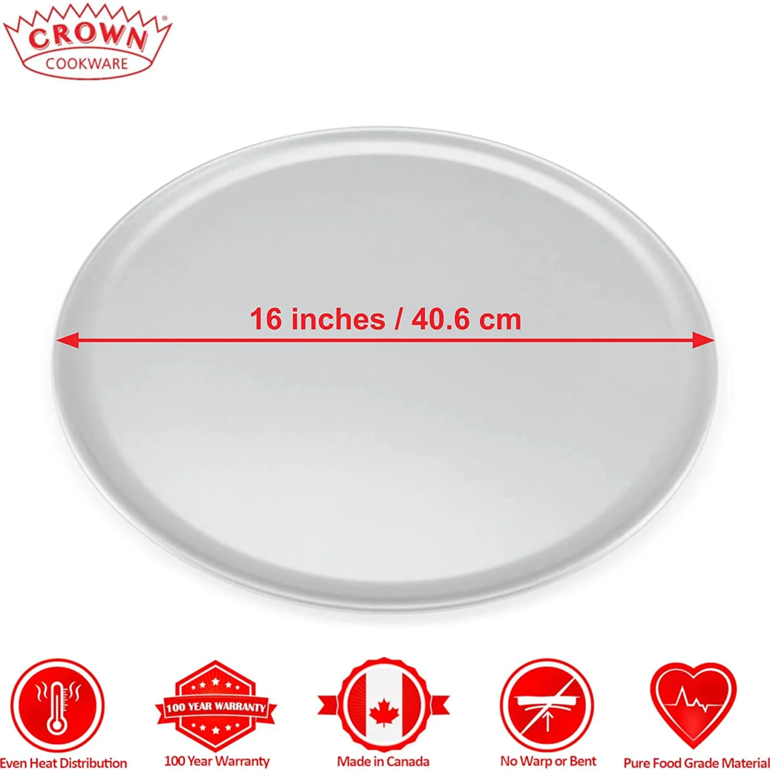 Crown Pizza Pan 16 inch, 1 Pack, Sturdy, Rust Free, Pure Aluminum, Made in Canada, 16 inch Pizza Pan