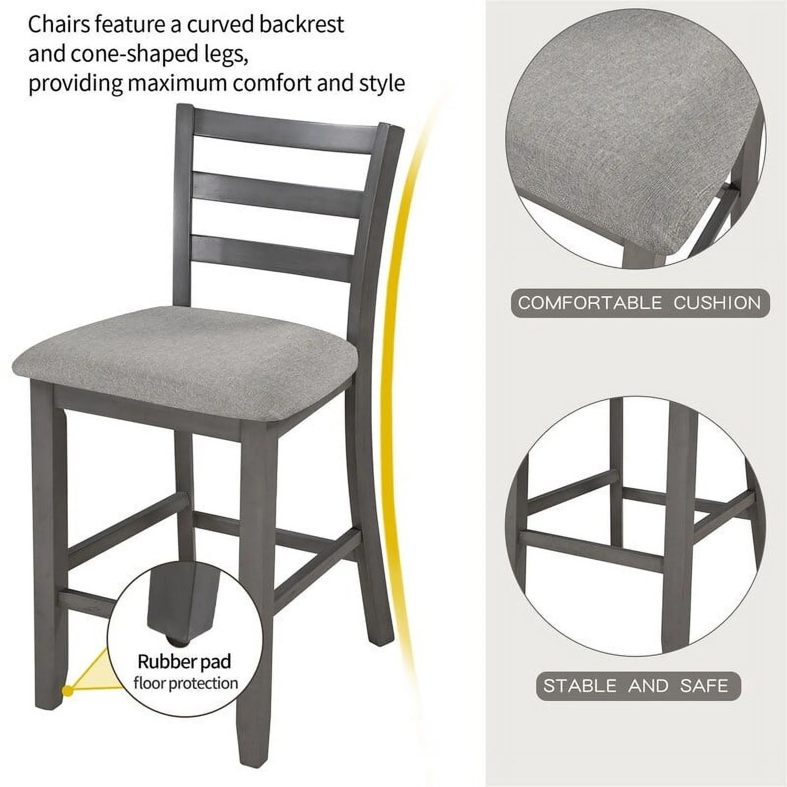 Dining table set of 4 square tables set of 4, rustic kitchen table with 4 upholstered chairs Espresso